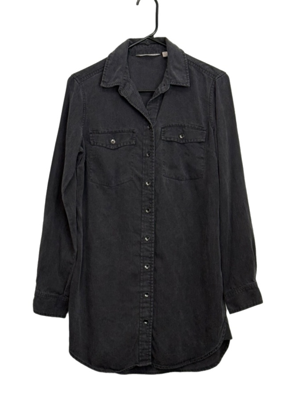 Athleta Tencel Town Collared Button Down Top Dress, Dark Grey 868916 size XS
